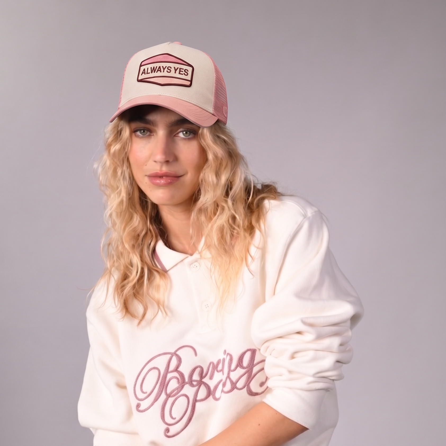 Always Yes Trucker Cap by Sand and Camels - model wearing the cap