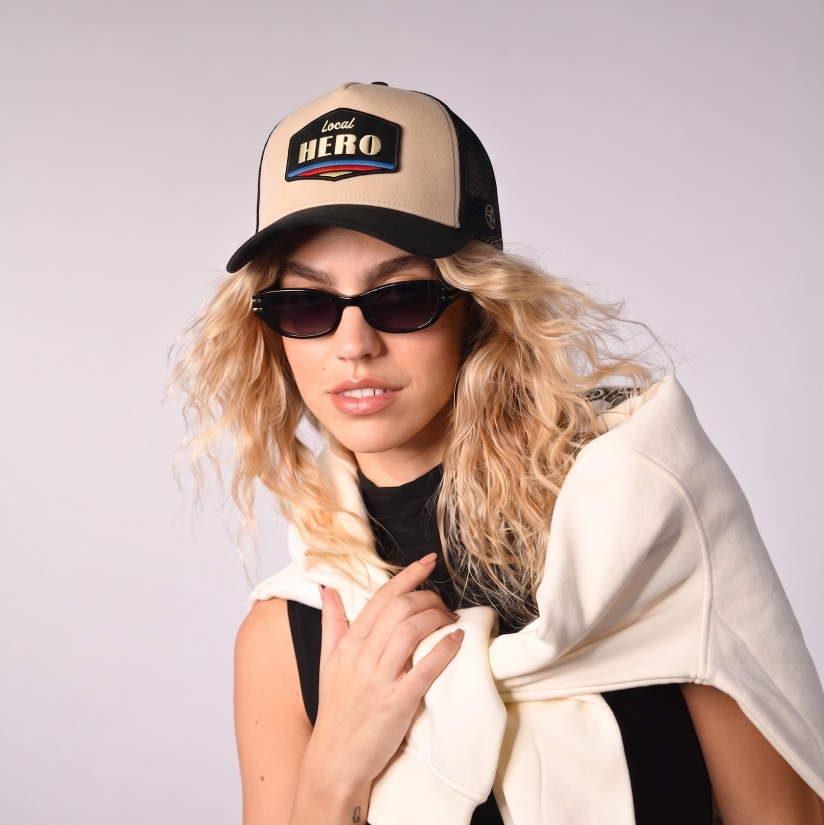 Local Hero Trucker Cap by Sand and Camels - model wearing the cap