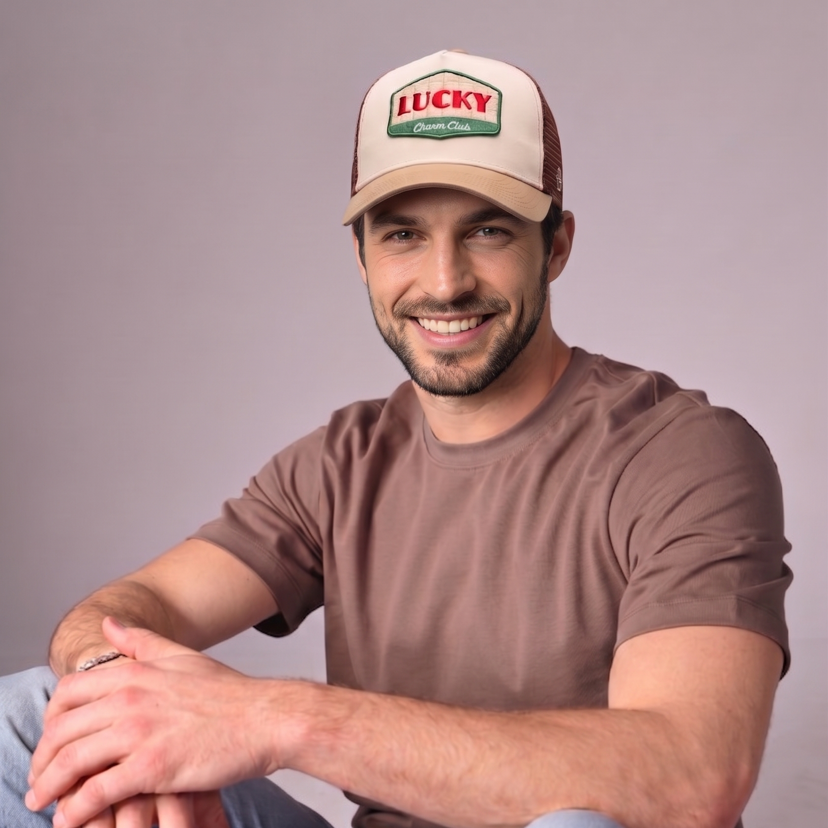 Lucky Charm Club Trucker Cap by Sand and Camels - model wearing the cap