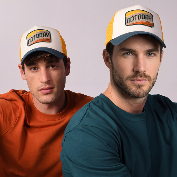 Not Today Trucker Cap by Sand and Camels - model wearing the cap